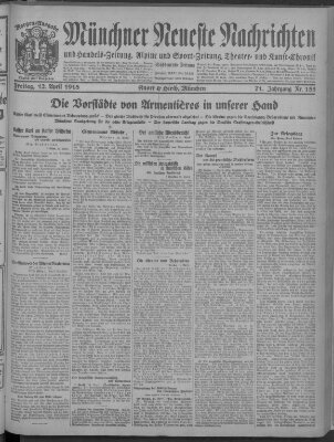 Münchner neueste Nachrichten Freitag 12. April 1918