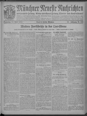 Münchner neueste Nachrichten Samstag 13. April 1918