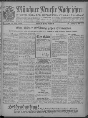 Münchner neueste Nachrichten Samstag 13. April 1918