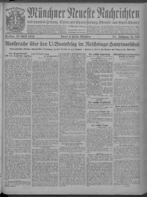 Münchner neueste Nachrichten Freitag 19. April 1918