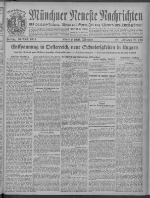 Münchner neueste Nachrichten Freitag 26. April 1918