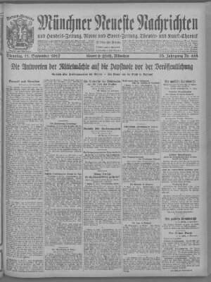 Münchner neueste Nachrichten Dienstag 11. September 1917