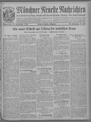 Münchner neueste Nachrichten Donnerstag 13. September 1917
