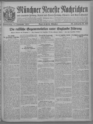 Münchner neueste Nachrichten Donnerstag 13. September 1917