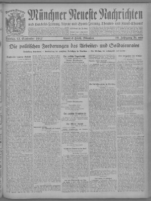 Münchner neueste Nachrichten Montag 17. September 1917