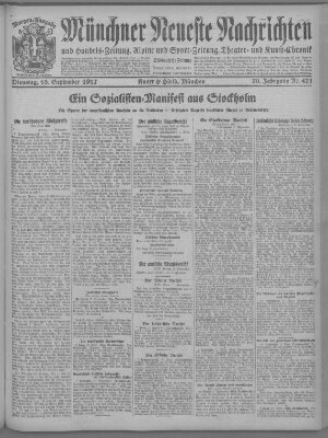 Münchner neueste Nachrichten Dienstag 18. September 1917