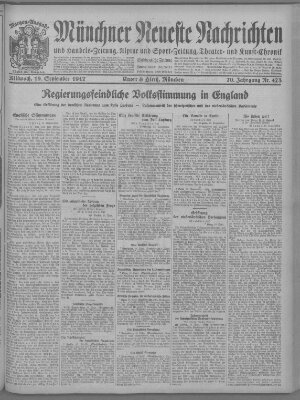 Münchner neueste Nachrichten Mittwoch 19. September 1917