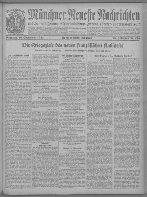 Münchner neueste Nachrichten Mittwoch 19. September 1917