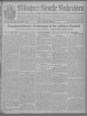 Münchner neueste Nachrichten Donnerstag 20. September 1917