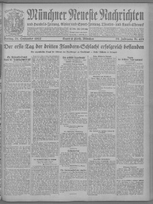 Münchner neueste Nachrichten Freitag 21. September 1917