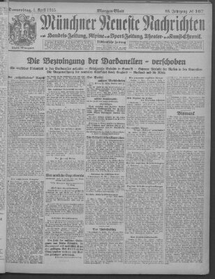 Münchner neueste Nachrichten Donnerstag 1. April 1915