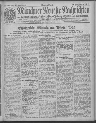 Münchner neueste Nachrichten Donnerstag 15. April 1915