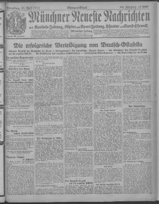 Münchner neueste Nachrichten Dienstag 20. April 1915