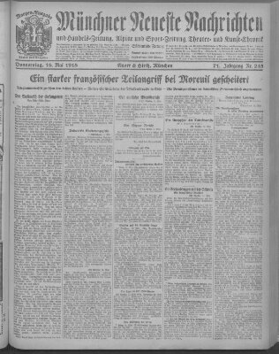 Münchner neueste Nachrichten Donnerstag 16. Mai 1918