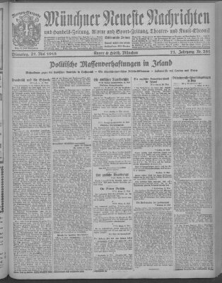 Münchner neueste Nachrichten Dienstag 21. Mai 1918