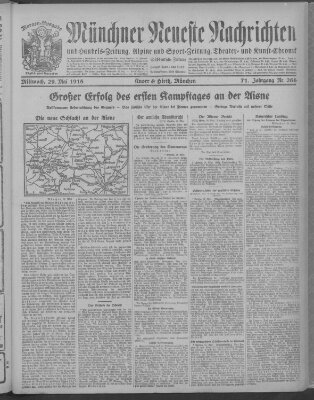 Münchner neueste Nachrichten Mittwoch 29. Mai 1918