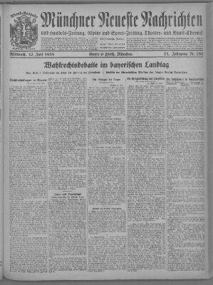 Münchner neueste Nachrichten Mittwoch 12. Juni 1918