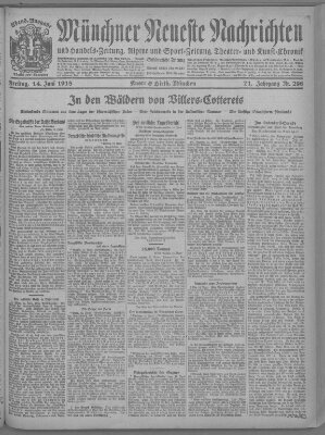 Münchner neueste Nachrichten Freitag 14. Juni 1918