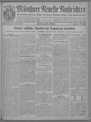 Münchner neueste Nachrichten Samstag 15. Juni 1918