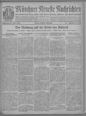 Münchner neueste Nachrichten Samstag 22. Juni 1918