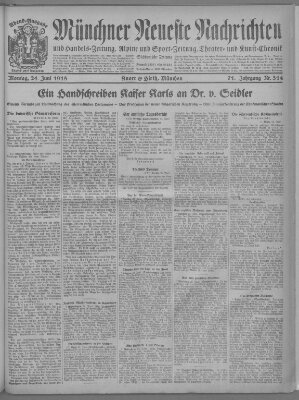 Münchner neueste Nachrichten Montag 24. Juni 1918