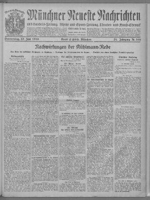 Münchner neueste Nachrichten Donnerstag 27. Juni 1918