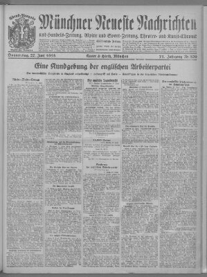 Münchner neueste Nachrichten Donnerstag 27. Juni 1918