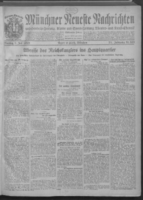 Münchner neueste Nachrichten Montag 1. Juli 1918