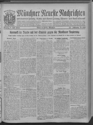 Münchner neueste Nachrichten Montag 8. Juli 1918