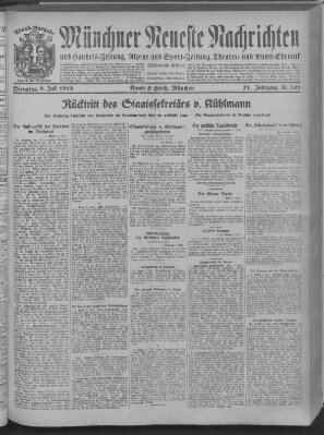 Münchner neueste Nachrichten Dienstag 9. Juli 1918