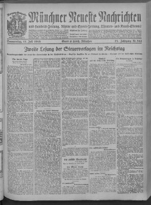 Münchner neueste Nachrichten Donnerstag 11. Juli 1918