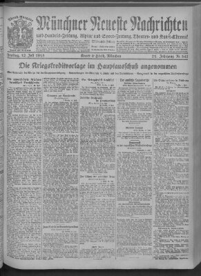 Münchner neueste Nachrichten Freitag 12. Juli 1918