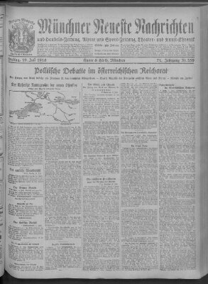 Münchner neueste Nachrichten Freitag 19. Juli 1918