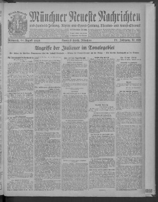 Münchner neueste Nachrichten Mittwoch 14. August 1918