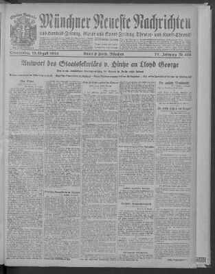Münchner neueste Nachrichten Donnerstag 15. August 1918