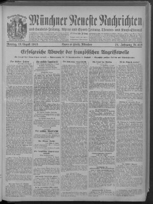 Münchner neueste Nachrichten Montag 19. August 1918