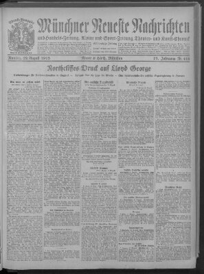 Münchner neueste Nachrichten Montag 19. August 1918