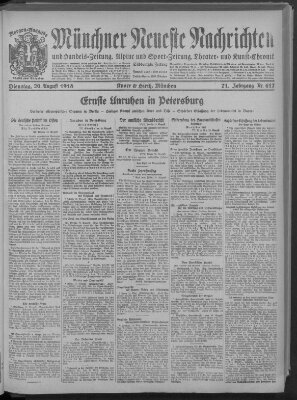 Münchner neueste Nachrichten Dienstag 20. August 1918