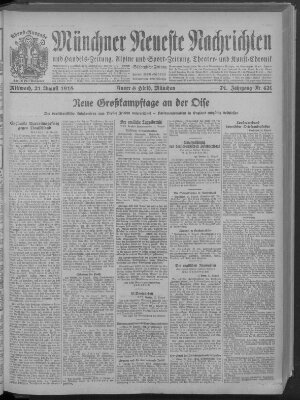 Münchner neueste Nachrichten Mittwoch 21. August 1918