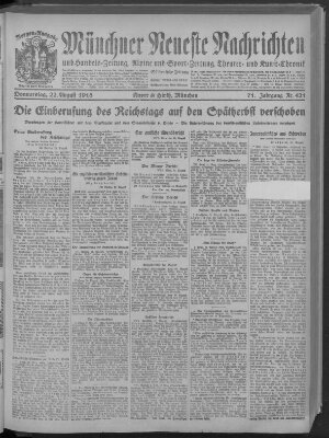 Münchner neueste Nachrichten Donnerstag 22. August 1918