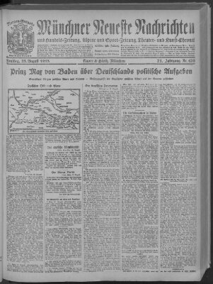 Münchner neueste Nachrichten Freitag 23. August 1918