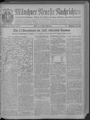 Münchner neueste Nachrichten Freitag 23. August 1918