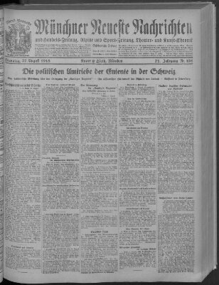 Münchner neueste Nachrichten Dienstag 27. August 1918
