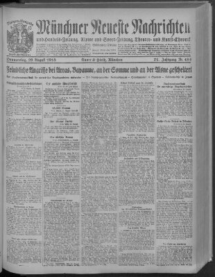 Münchner neueste Nachrichten Donnerstag 29. August 1918