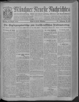 Münchner neueste Nachrichten Freitag 30. August 1918