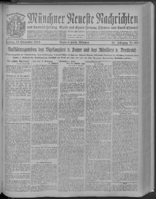 Münchner neueste Nachrichten Freitag 13. September 1918