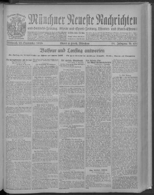 Münchner neueste Nachrichten Mittwoch 18. September 1918