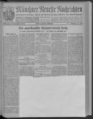 Münchner neueste Nachrichten Mittwoch 18. September 1918