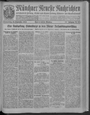 Münchner neueste Nachrichten Donnerstag 19. September 1918