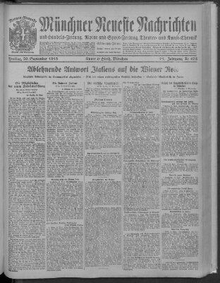 Münchner neueste Nachrichten Freitag 20. September 1918